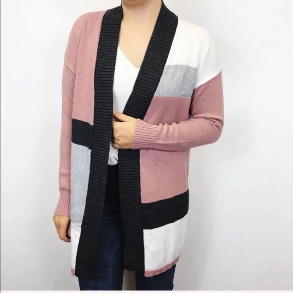 LOFT | Mauve Pink Color Block Open Front Cardigan - Picture 5 of 8